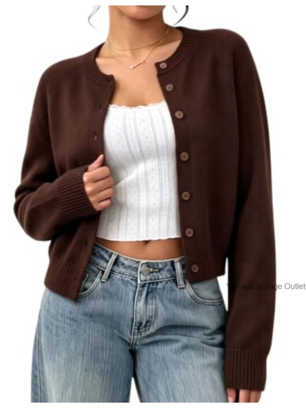Chunky Knit Cropped Cardigan Sweater with Raglan Sleeves for Women